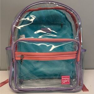 Madden Girl Clear Vinyl Dome Backpack with Blue Back & Pink Trim (Stadium)